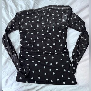 Abercrombie & Fitch Black Mesh Top with White Dots